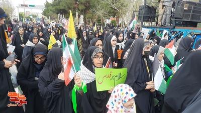 راهپیمایی پرشور مردم ولایت‌مدار شهرستان سمنان در روز قدس- هشتم فروردین ۱۴۰۳